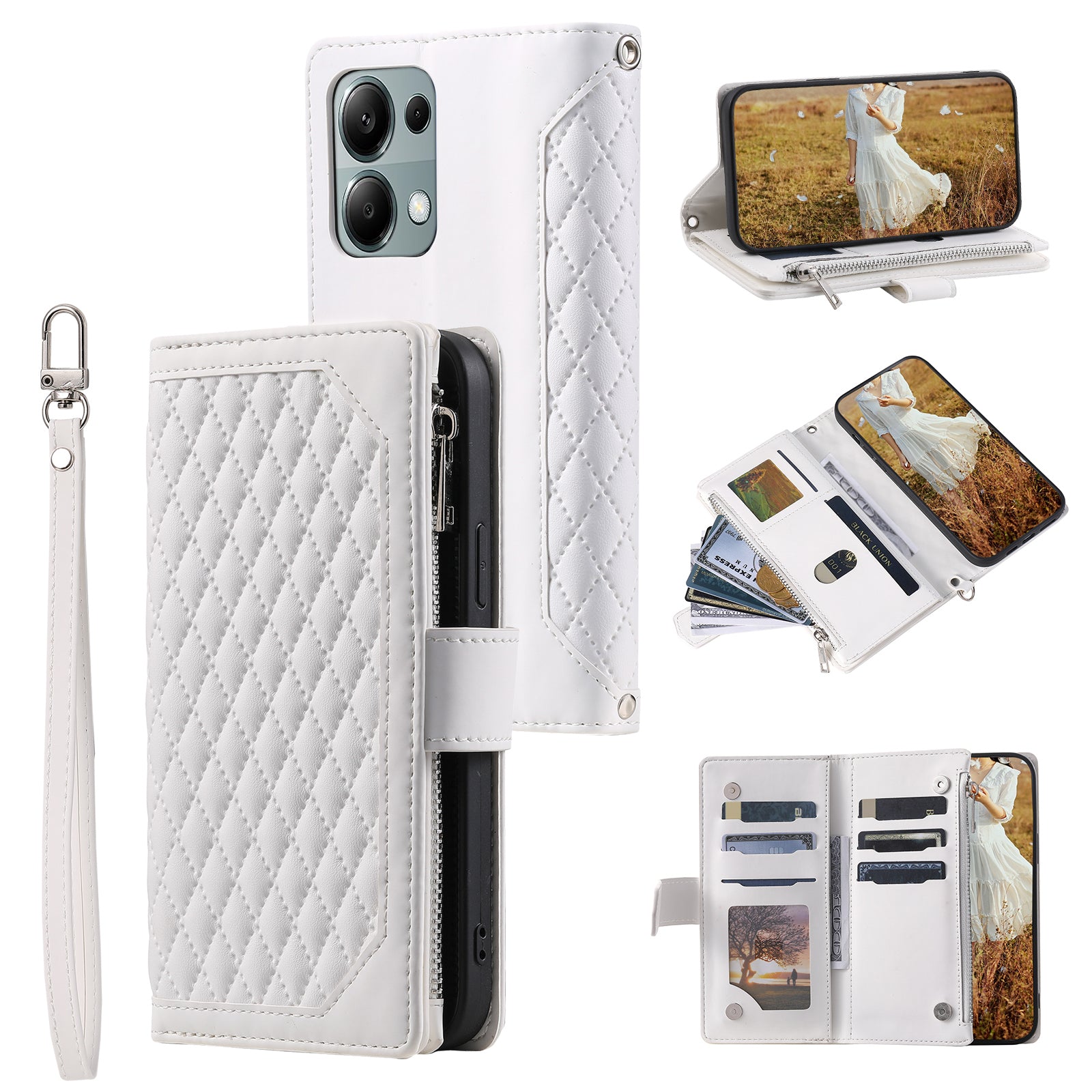 For Xiaomi Redmi Note 13 Pro 4G / Poco M6 Pro 4G Case Rhombus Leather Zipper Pocket Phone Cover For Xiaomi Redmi Note 13 Pro 4G / Poco M6 Pro 4G Case Rhombus Leather Zipper Pocket Phone Cover